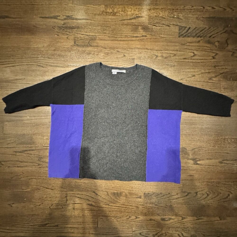 360 Cashmere Colorblock Boxy Sweater Sz S Oversized Black‎ Blue Gray
